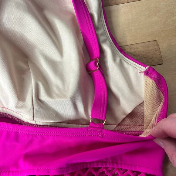 NWOT Kim Gravel x Swimsuits For All Plus Size Lattice Plunge One-Piece 18W Pink - Picture 8 of 9